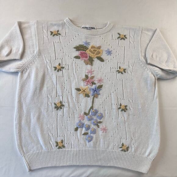 Alfred Dunner Petite Women's White Embroidered Pastel Flowers Floral Size PL - Picture 1 of 8